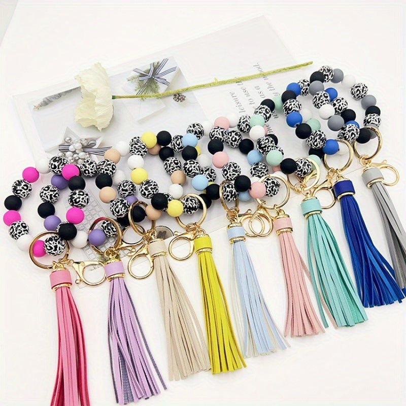 Wholesale Handmade Wooden Bead Keychain Bracelet Celestial Pattern Red Boutique Resale Accessory