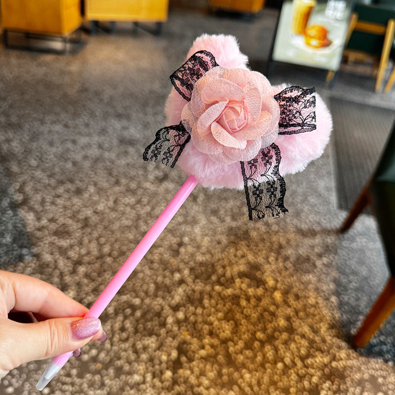 Wholesale Camellia cute plush bow ballpoint pen