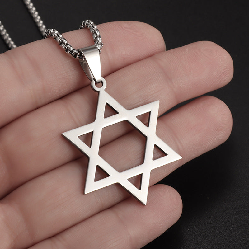 Wholesale six-pointed star necklace personality pendant  stainless steel chain necklace