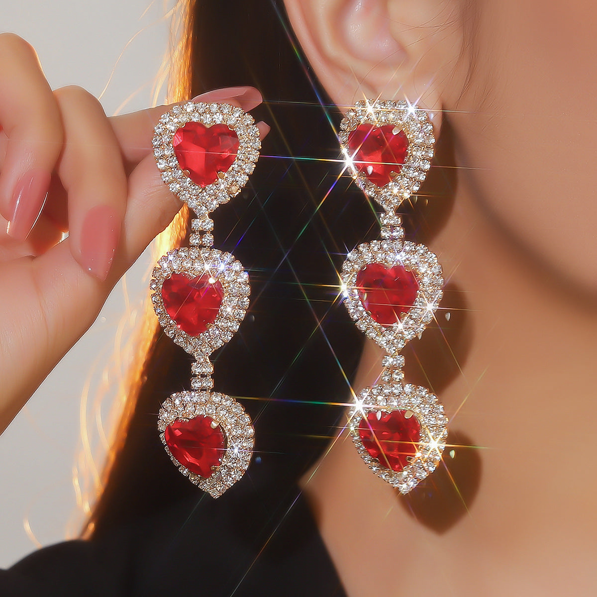 Wholesale Independence Day Exaggerated Long Tassel Love Earrings