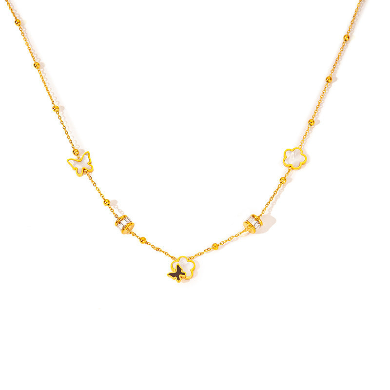 Wholesale Titanium Steel Waist White Stone Butterfly Clavicle Necklaces ACC-NE-BangJie001