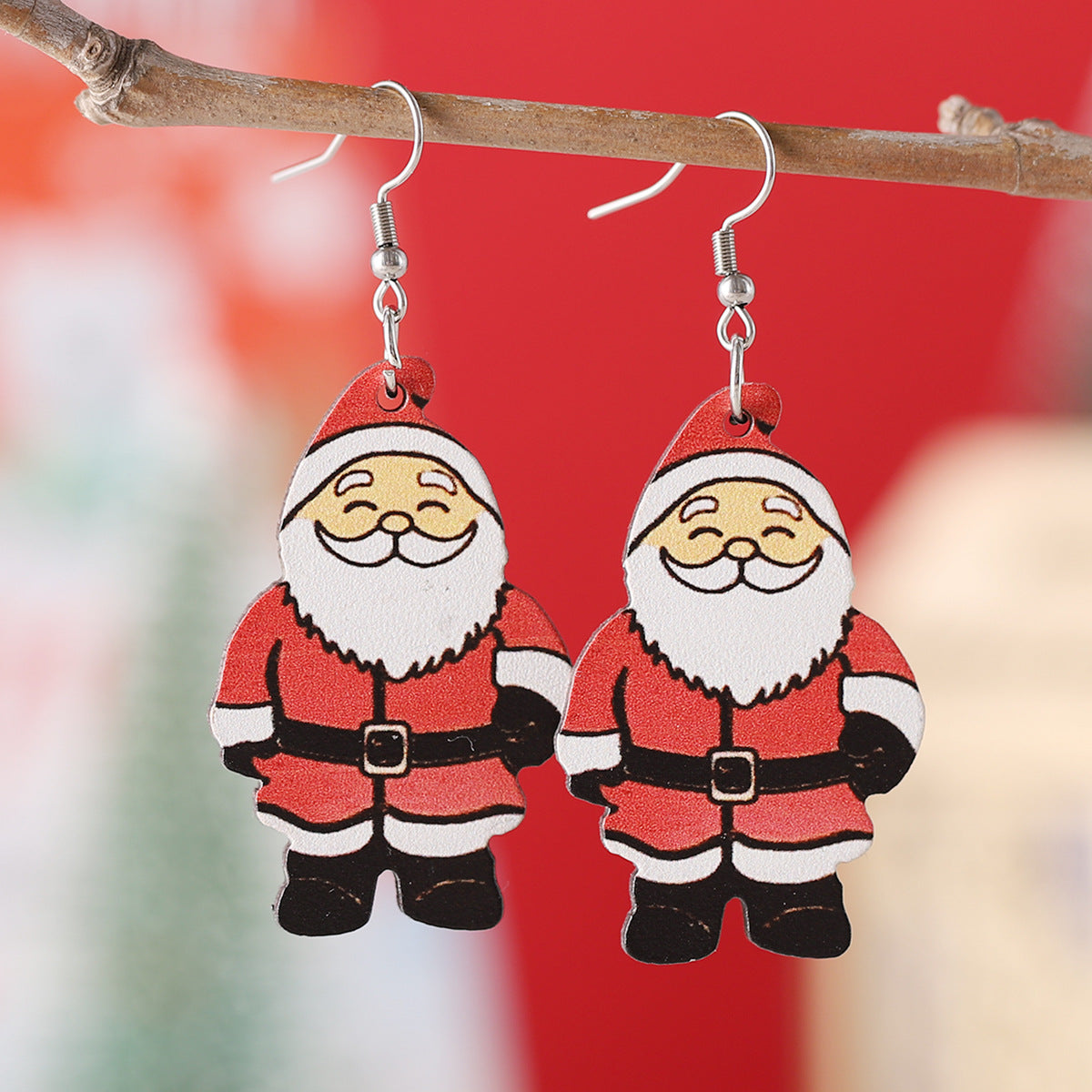 Wholesale Christmas Santa Pendant Earrings Wooden Double-sided Earrings