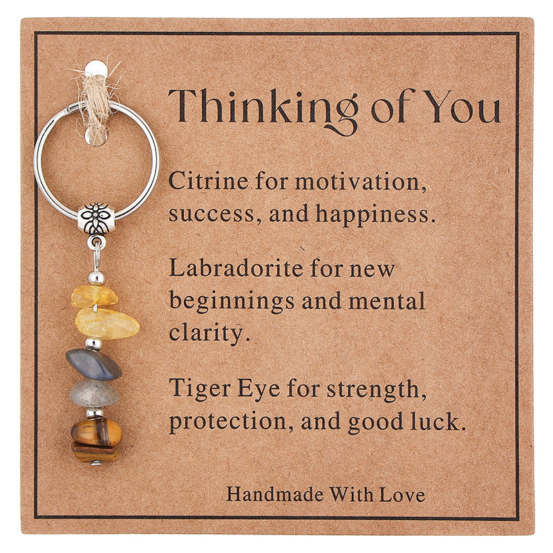 Wholesale  Stone Beaded Keychain Citrine Moonstone Gravel Combination Stainless Steel Bead Key Chain