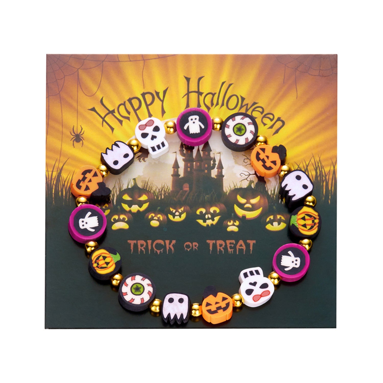 Großhandel Halloween Element Armband Weiche Keramik Kürbis Geisterperlen Armbandschmuck Schmuck
