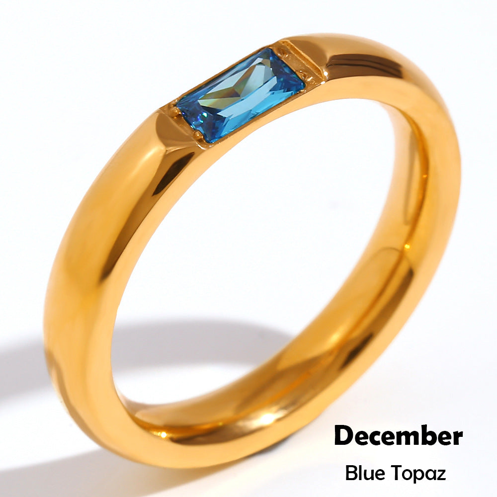 Wholesale Modern Simple Ring - 18K Gold Plated Stainless Steel Rectangular Zircon - Fashion Jewelry Accessory for Everyday Wear Boutique Resale