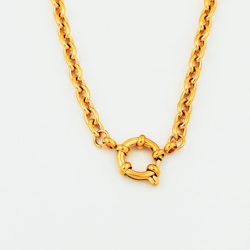 Wholesale Spring Clasp Stainless Steel Electroplated 18K Gold O Necklaces ACC-NE-GuDi012