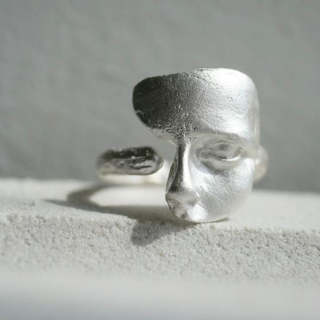 Wholesale Burnt White Texture silver Handmade Opening Ring