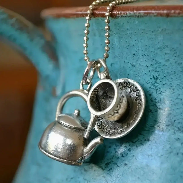 Wholesale  Retro Alloy Jewelry Accessories Water Kettle Coffee Cup Pendant Necklace