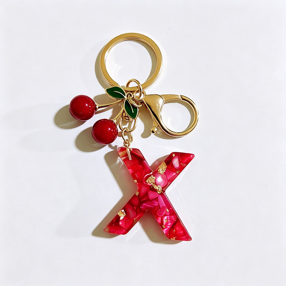 Wholesale Stylish Letter Keychain With Cute Cherry Pendant Plastic Bag Charm And Car Key Accessory Gift