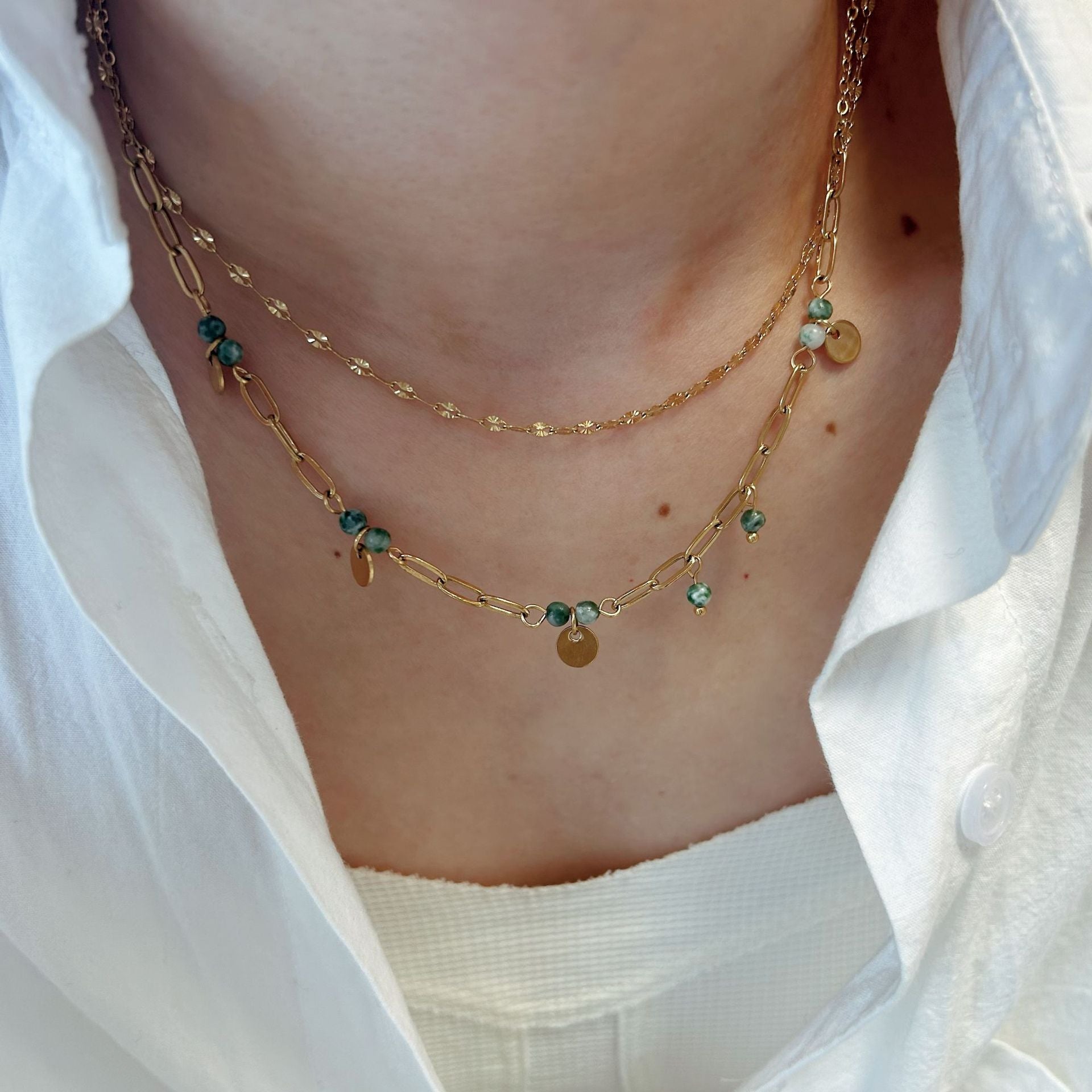 Wholesale Stainless Steel Natural Stone African Turquoise Beaded Necklace