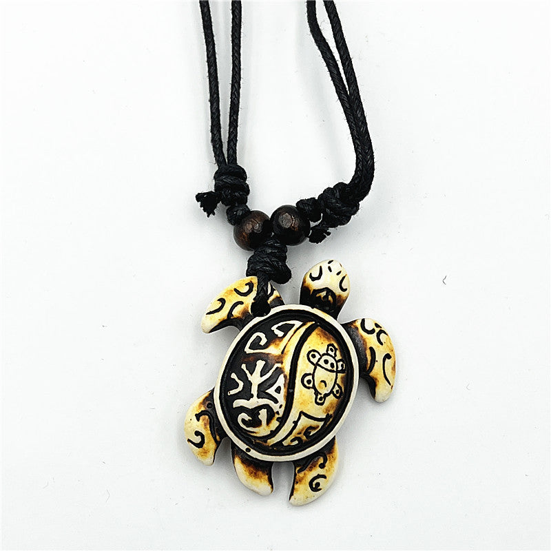 Wholesale Vintage Turtle Necklace Carved Turtle Pendant Resin Sweater Chain ACC-NE-ShuangDe001