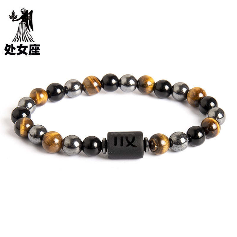Wholesale Twelve Constellations Natural Tiger Eye Stone Men's Beaded Bracelet ACC-BT-Xinc003