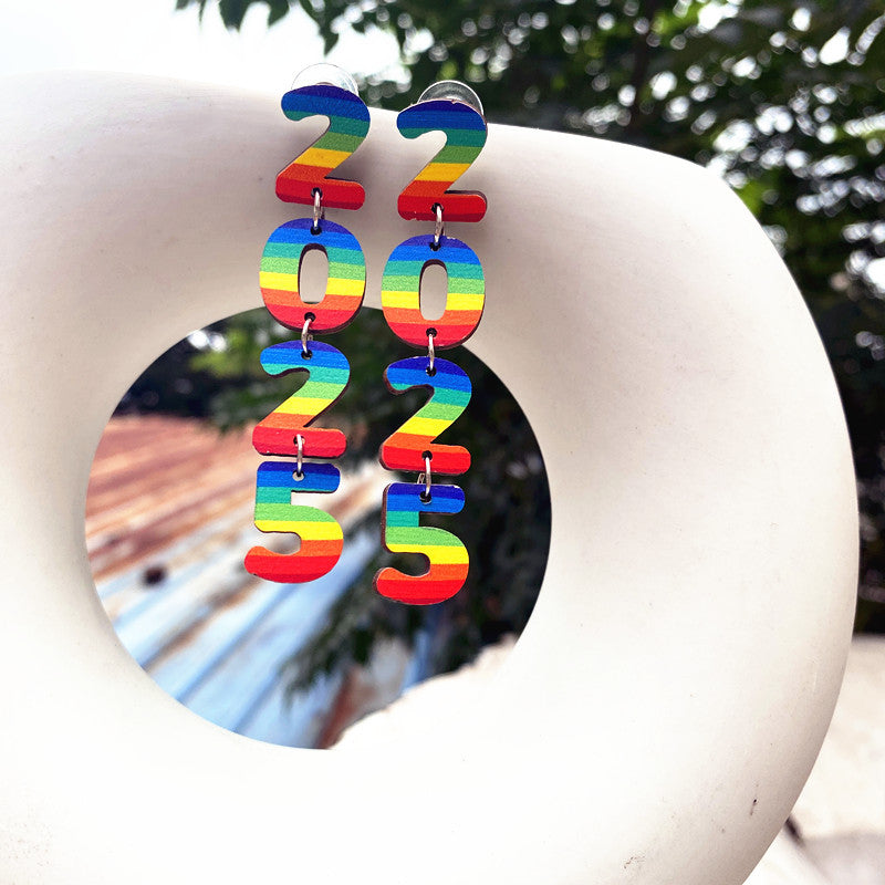 Wholesale cute 2025 number wooden earrings