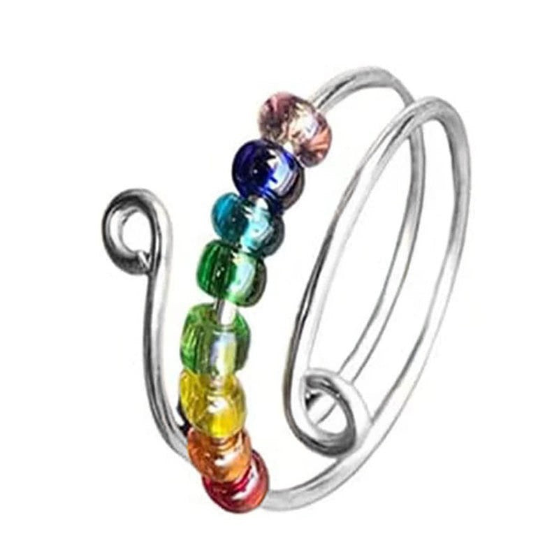 Wholesale Rotating Color Opening Rotating Rainbow Beads Manual Winding Anxiety Ring