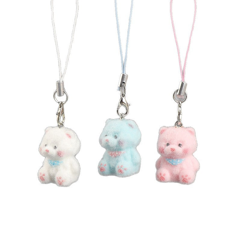 Wholesale Cute mini flocked puppy mobile phone chain