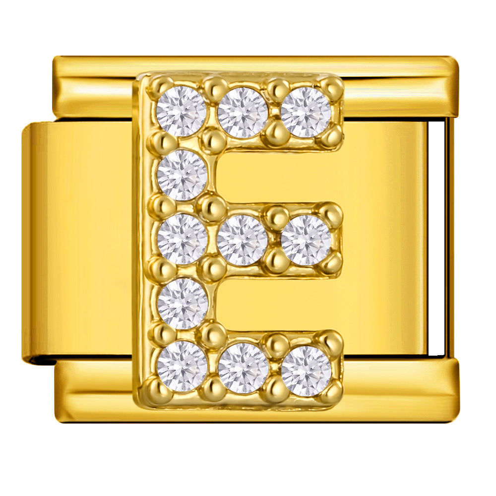 Wholesale Fashion Italian Style DIY Letter Modular Bracelet Stainless Steel Gold Tone Rhinestone Jewelry Accessory For Boutique Resale