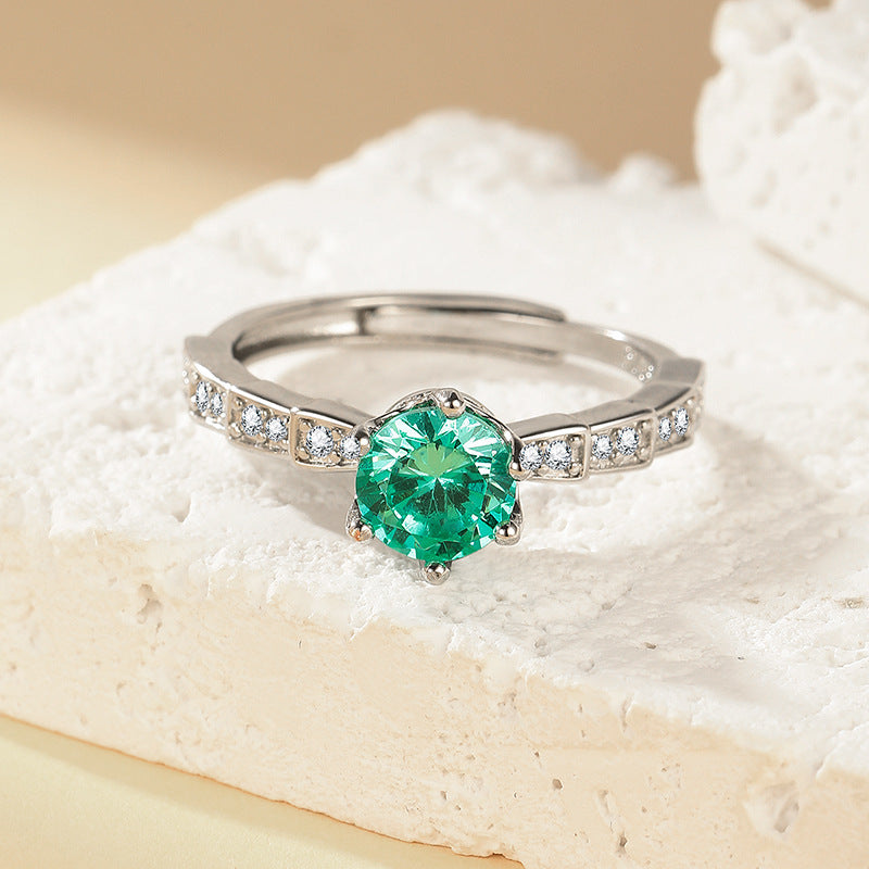 Wholesale Women' s Open Ring with Full Setting of Genuine Blue-Green Zircon