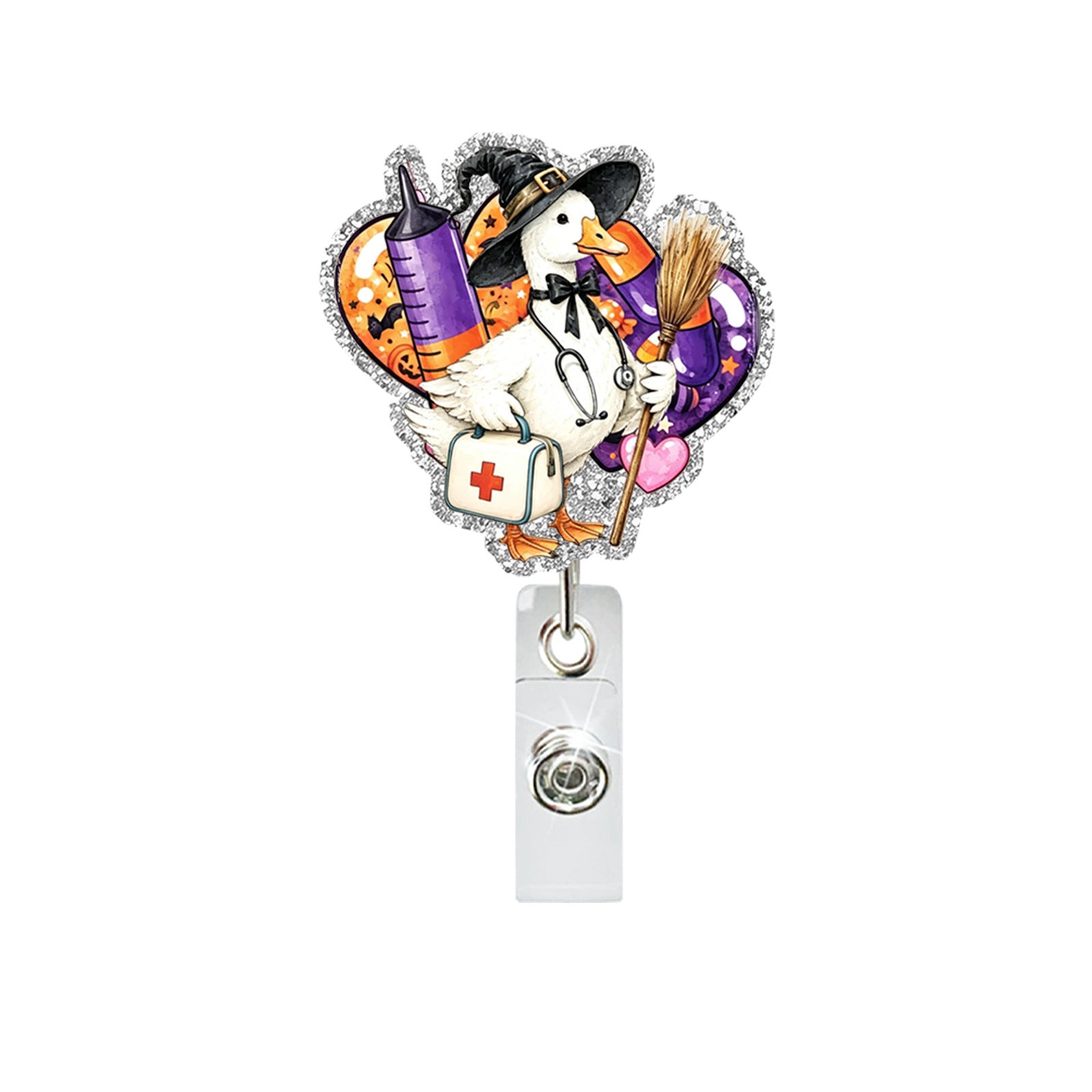 Wholesale  Silly Goose Acrylic Badge Reel - Rotating ID Holder with Alligator Clip for Office or Keychain