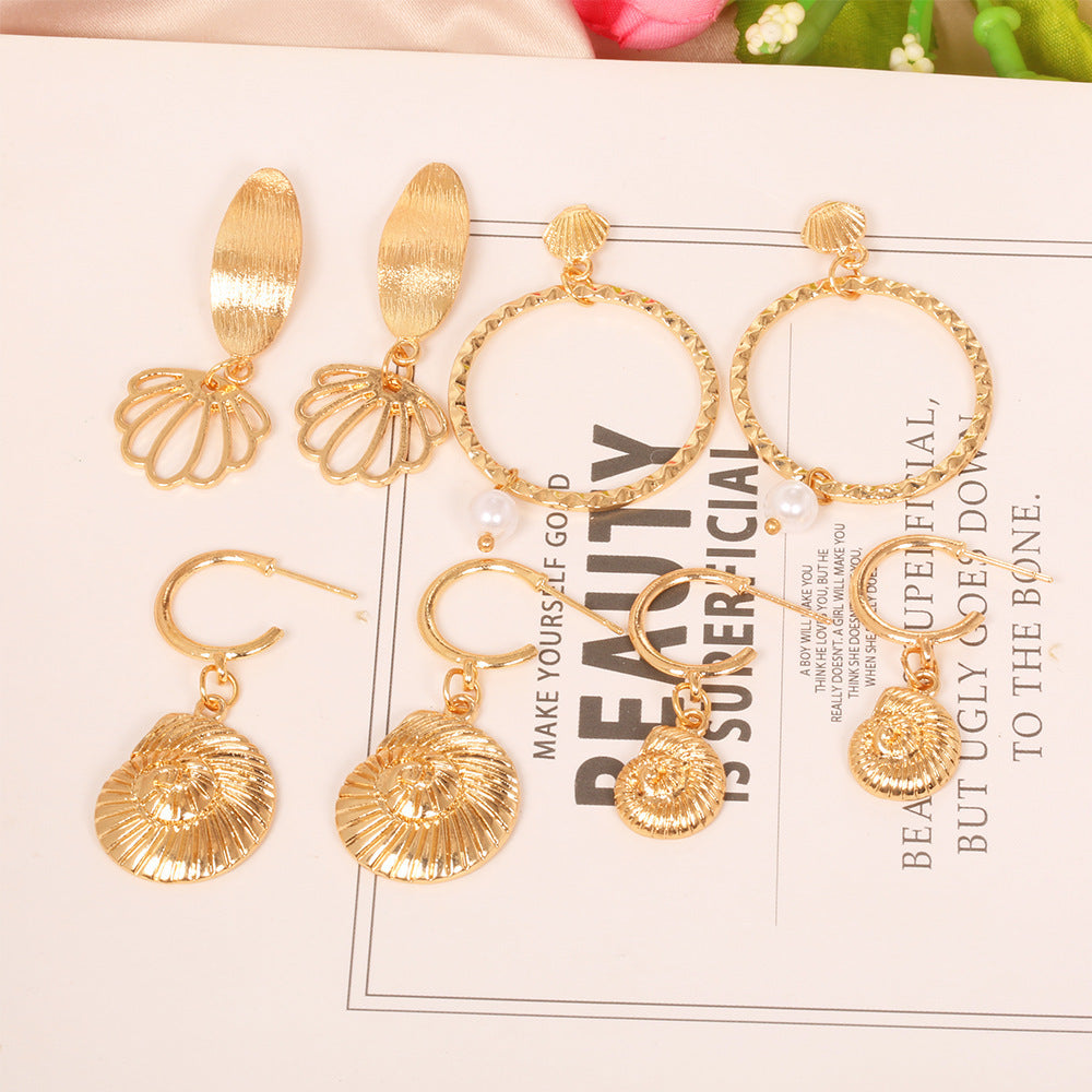 Wholesale natural pearl starfish shell conch earrings