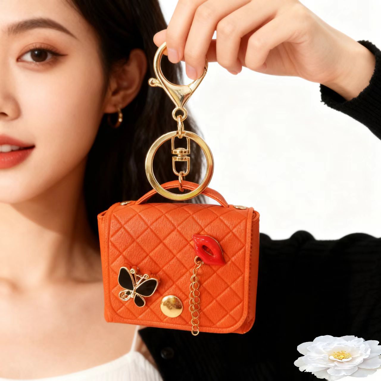 Wholesale Chic PVC Keychain Bag Coin Purse With Lips Butterfly Quilted Pattern Fashion Accessory Gift For Resale