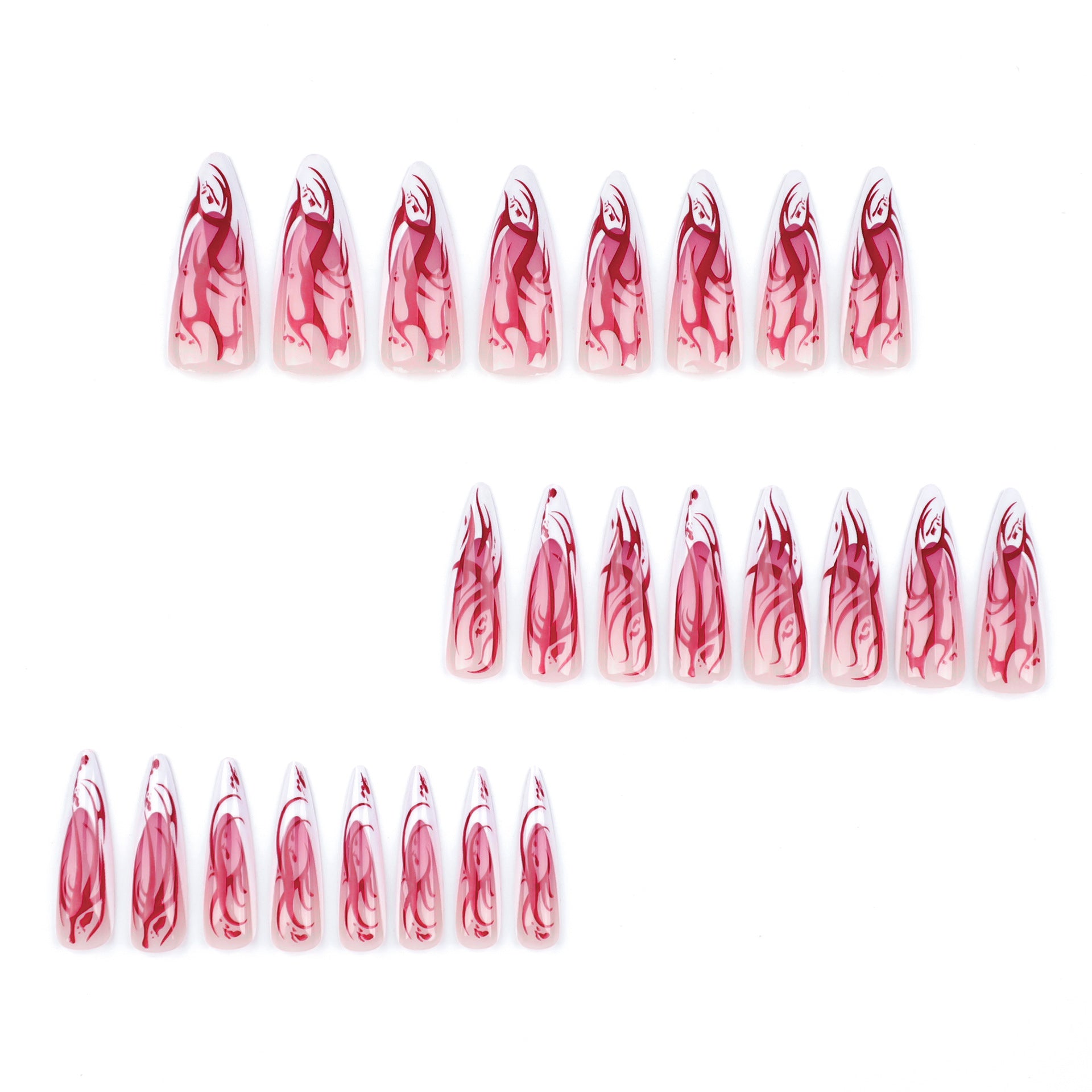 Wholesale 24 Pieces/box Halloween Long Pointed Red Flame Wearable Press-on Nails Kits ACC-NS-LeFan013