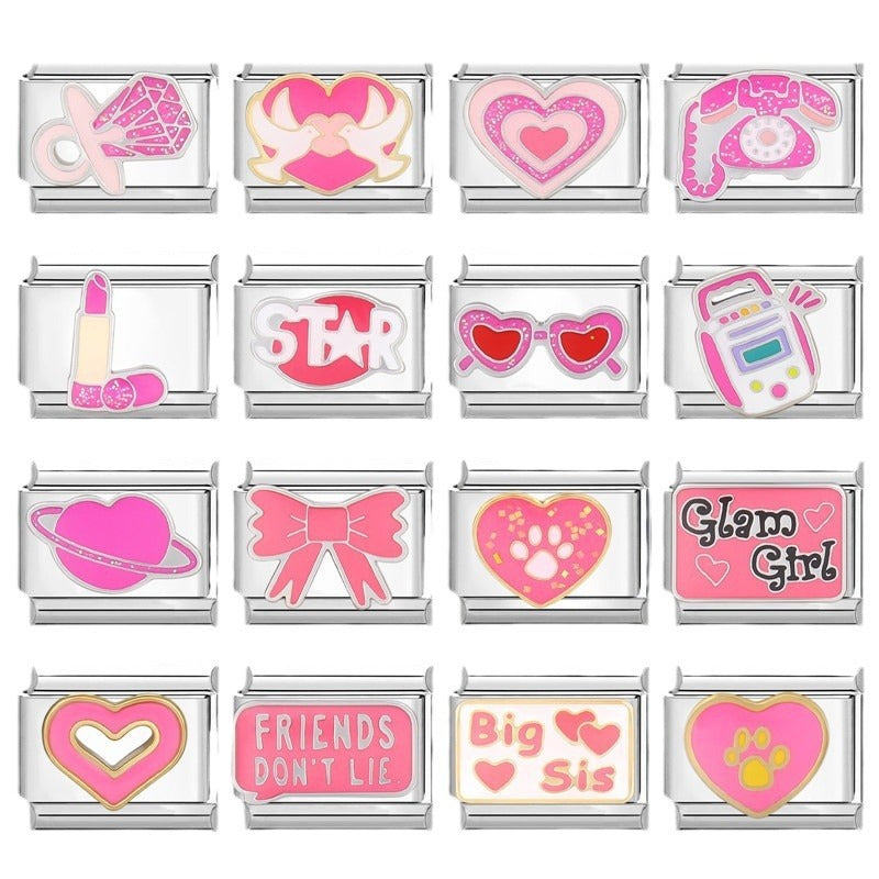 Wholesale Italian Charm Bracelet 9mm DIY Splicing Removable Pink Series Titanium Steel Composable Bracelet