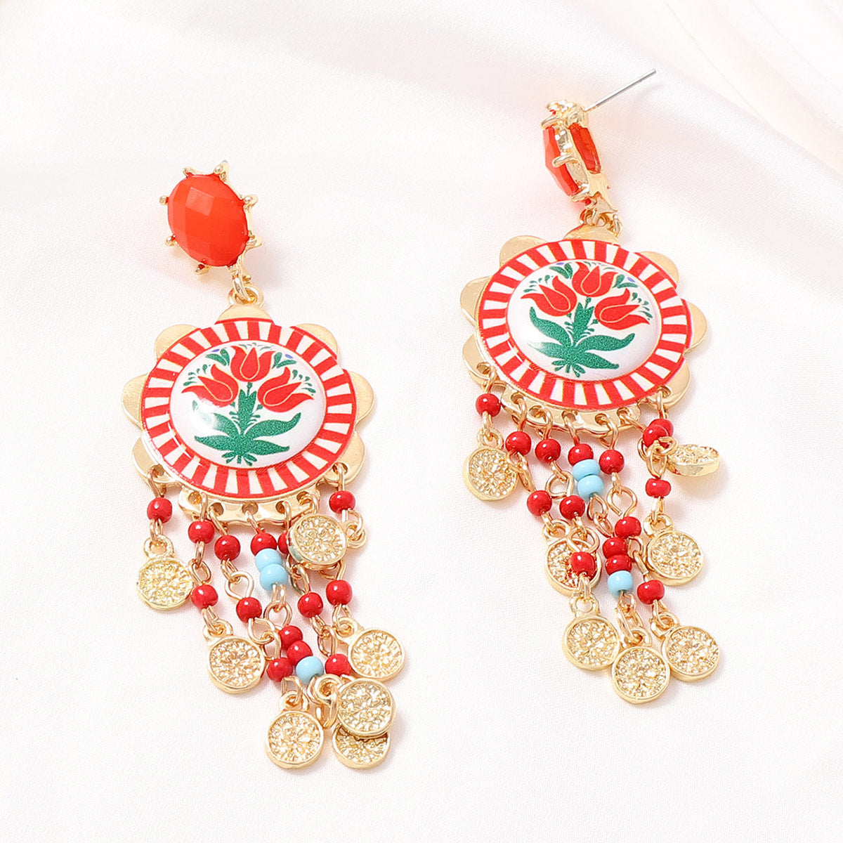 Wholesale Retro Ethnic Floral Beaded Tassel Earrings - Fashion Accessory for Women,  Gift Idea