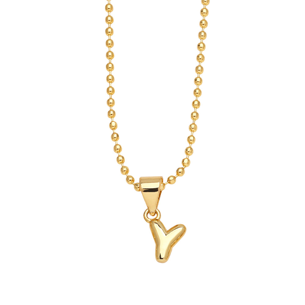Wholesale 26 letters copper plated gold shiny necklace