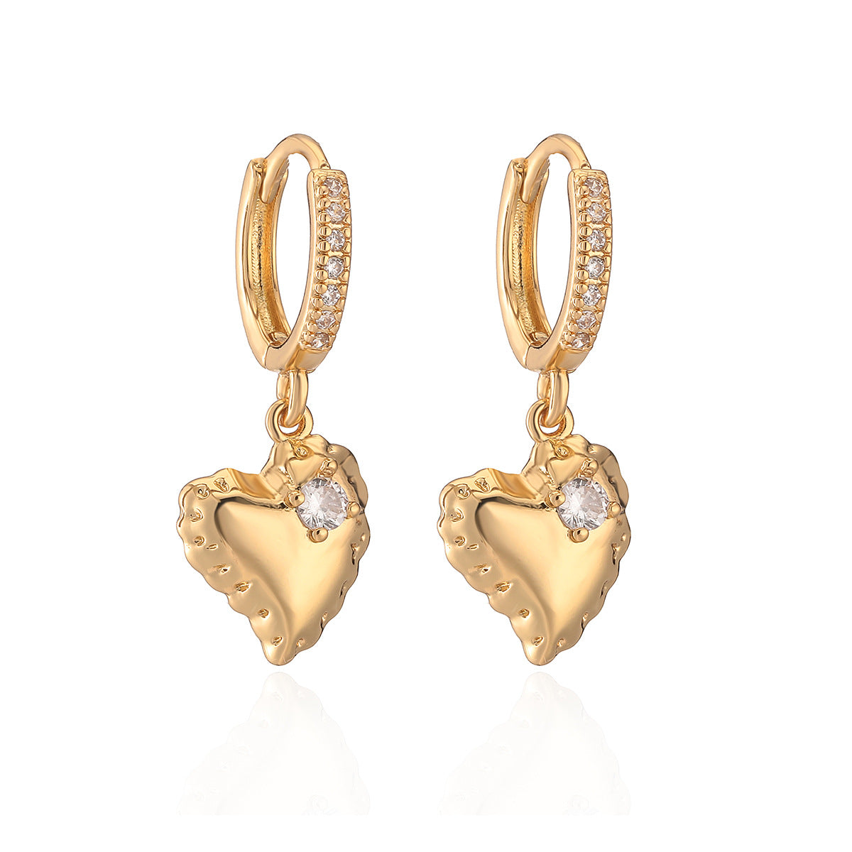 Wholesale Copper Gold Plated Zirconia Heart Earrings