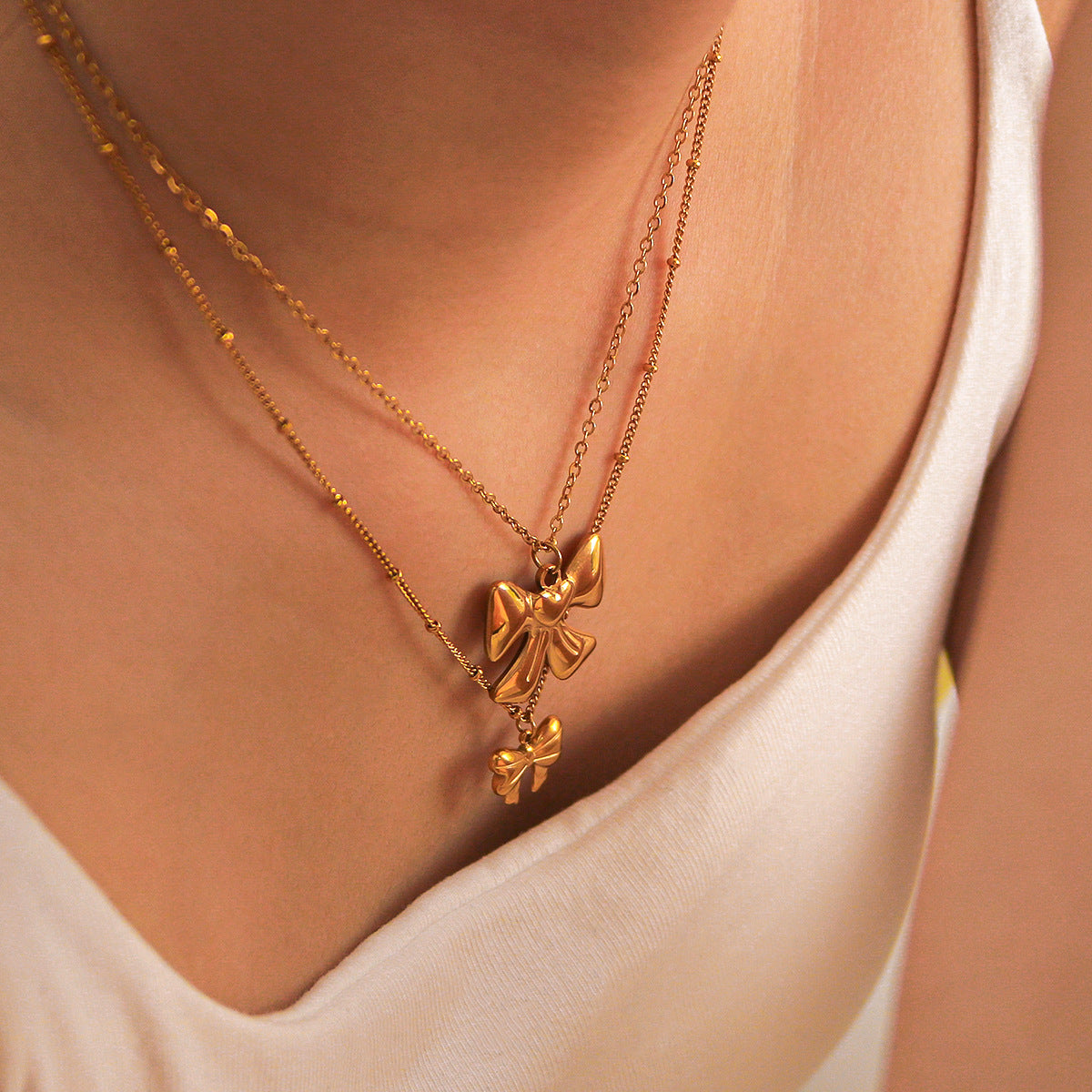 Wholesale Bow Heart Stainless Steel 18K Gold Plated Necklace