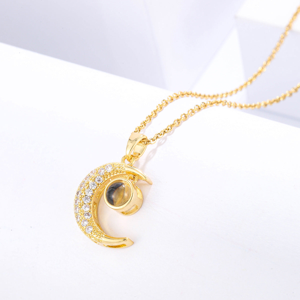 Wholesale silver Gold Titanium Steel Moon Necklace