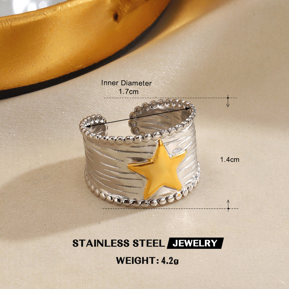 Wholesale Stylish Stainless Steel Star Ring for Women - Retro Geometric Design,  Gold and Steel Color,  Everyday Fashion Accessory