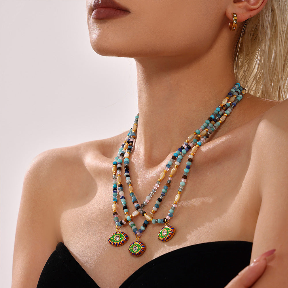 Wholesale Stainless steel Creative Devil's Eye Natural Stone Beaded Necklace