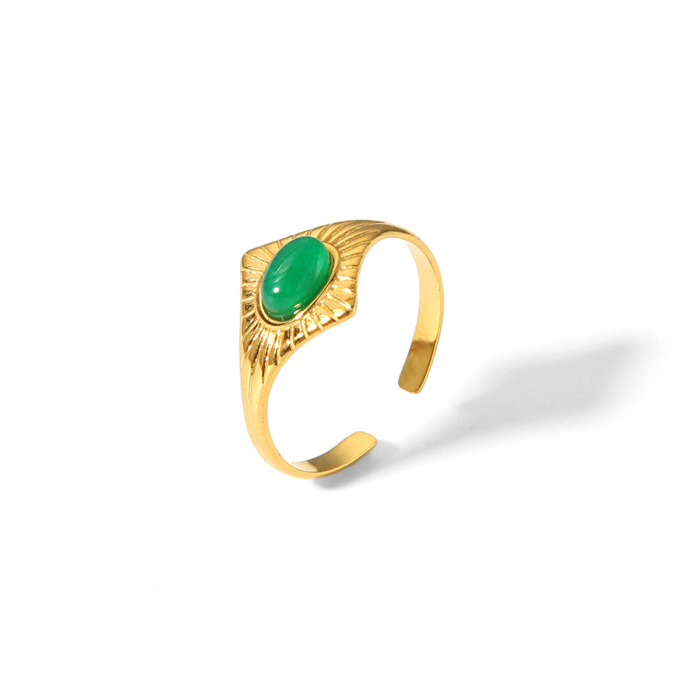 Wholesale Devil' s Eye Vintage Stainless Steel Ring 18K Gold Plated with Lapis Turquoise Inlay Jewelry Accessory for Women