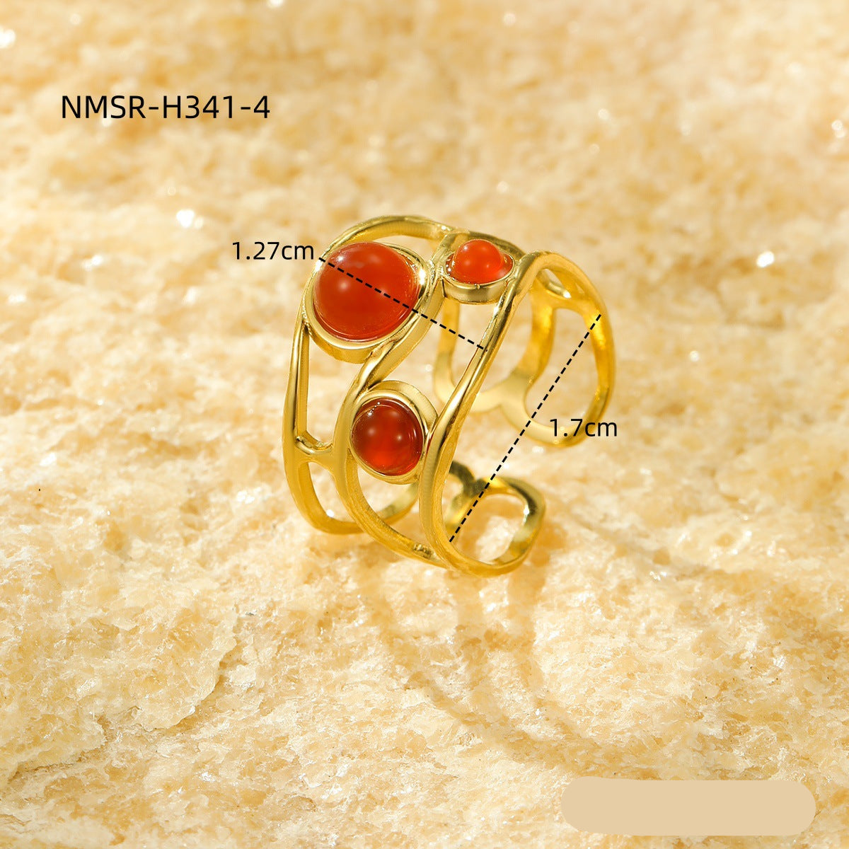 Wholesale natural stone ring plated 18k gold stainless steel  open ring