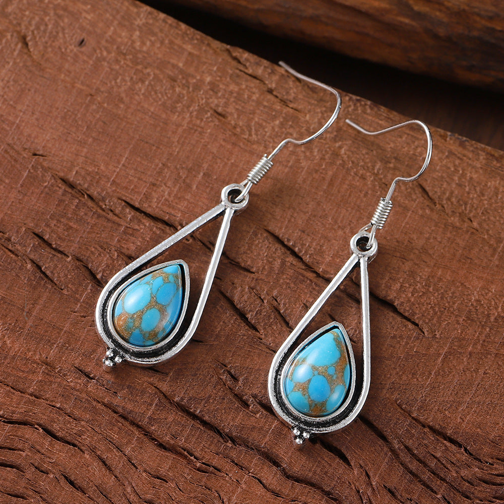 Wholesale Hollow Geometric Water Drop Turquoise Pendant Earrings