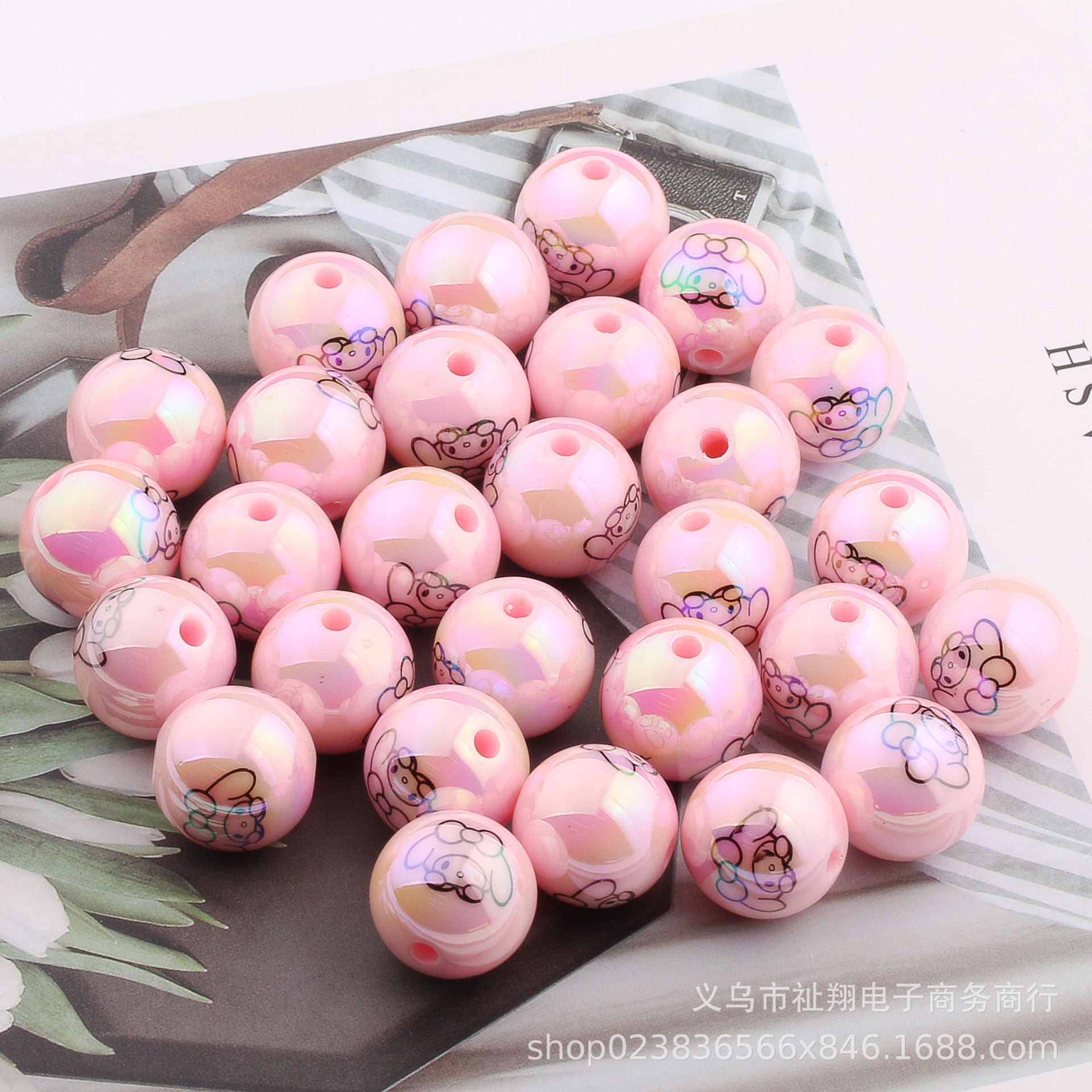 Wholesale 20pcs Acrylic Cartoon Printing UV Plated Color Straight Hole Round Beads DIY Accessories ACCVIP-BDS-ZhiXiang002