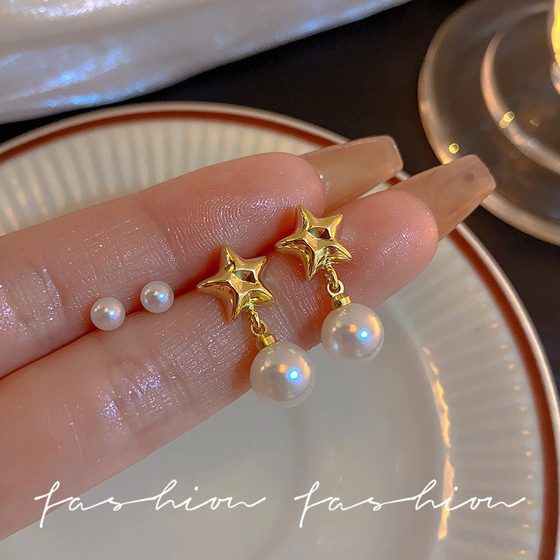 Wholesale Two-piece Pearl Star Earrings