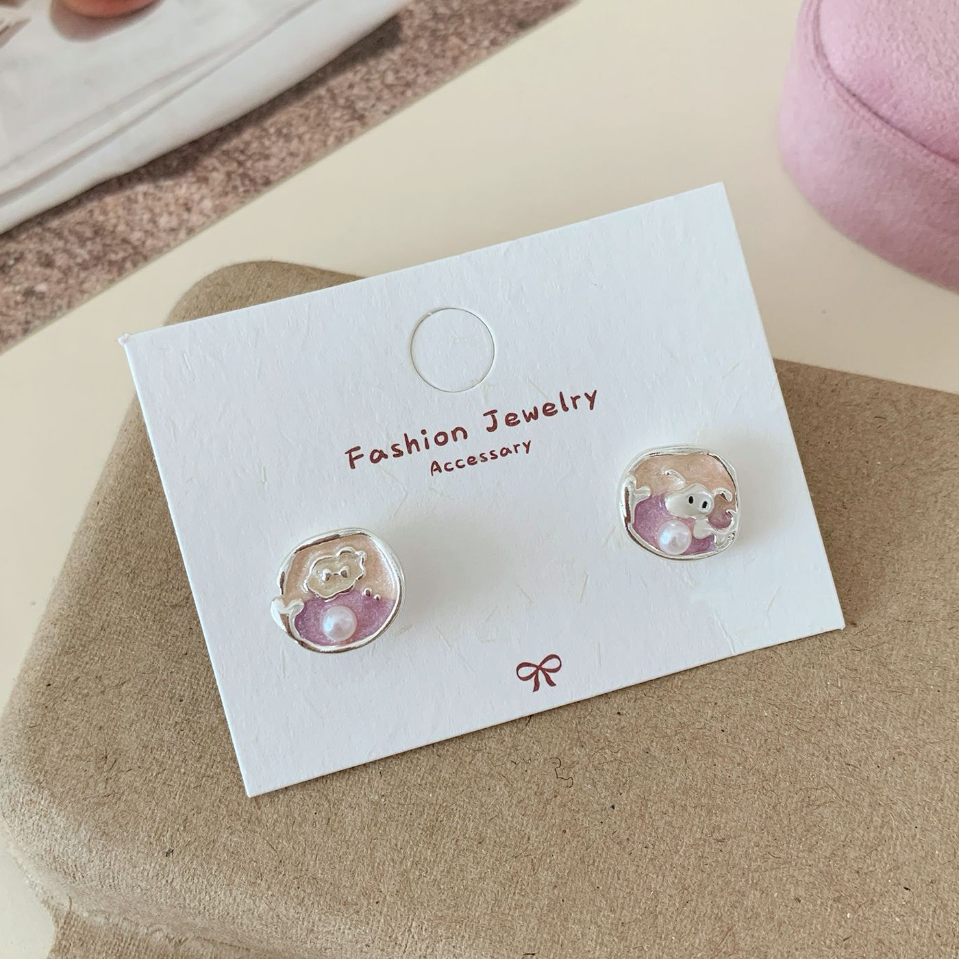 Wholesale Dripping Oil Apple Puppy Brushed Cat Earrings Silver Needle  Design Earrings