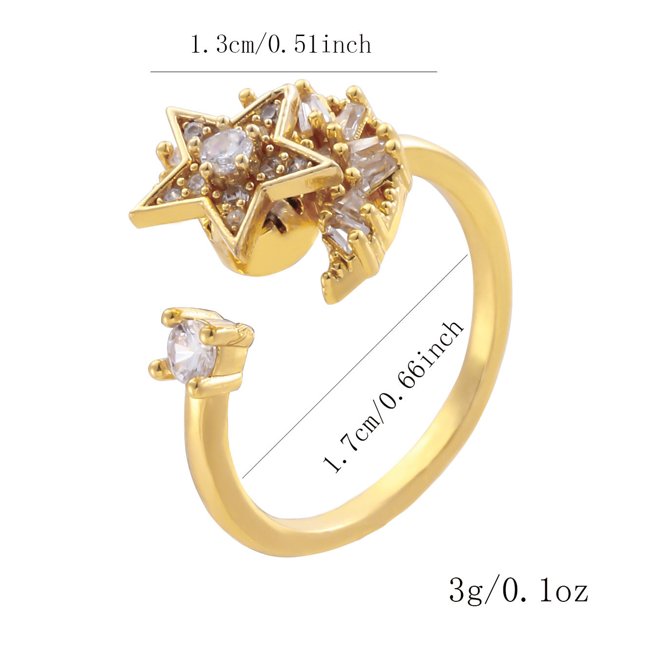 Wholesale Gold Plated Adjustable Rotating Ring Star Moon Zircon Women' s Fashion Jewelry Gift