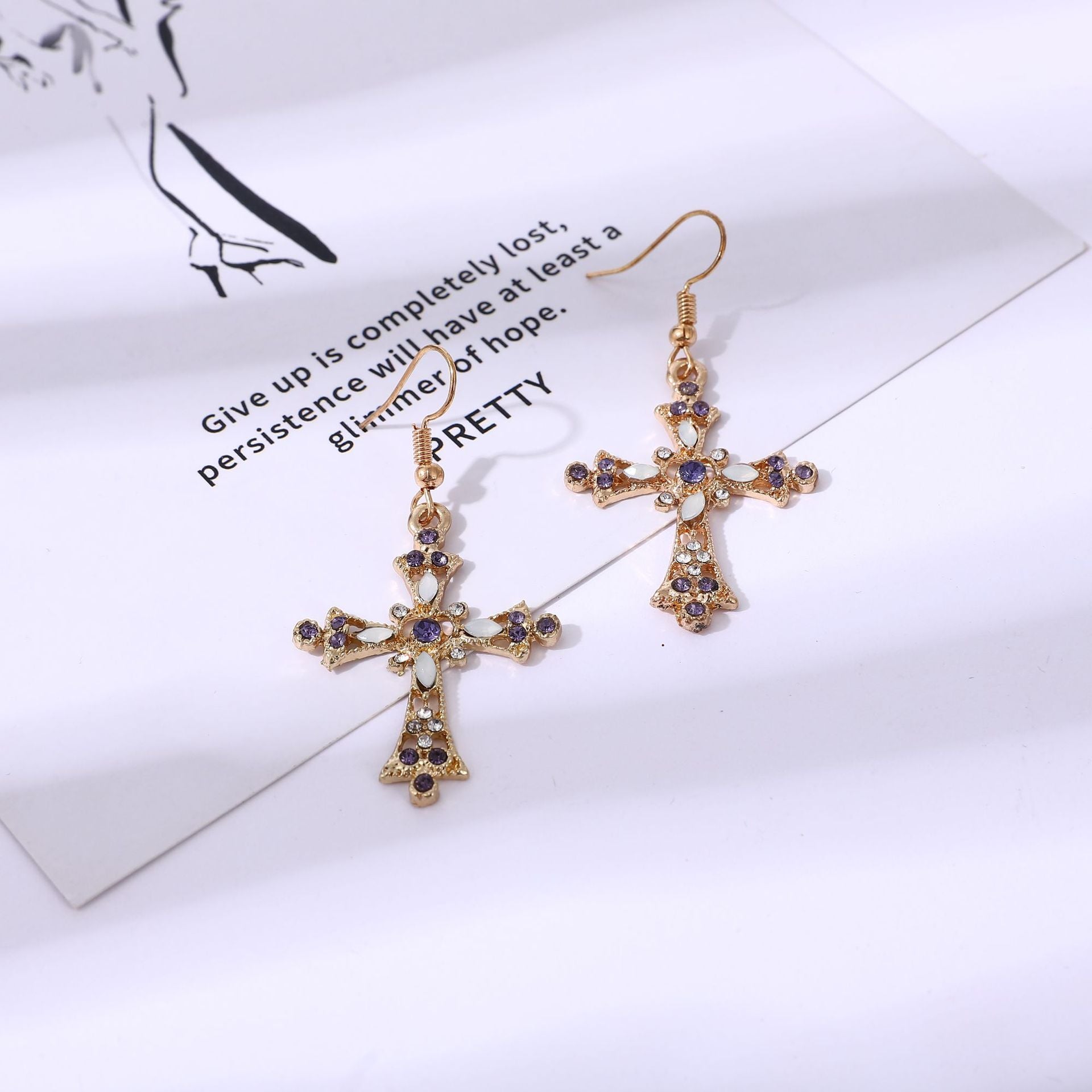 Wholesale  Bohemian Fashion Diamond Cross Earrings Necklace Set