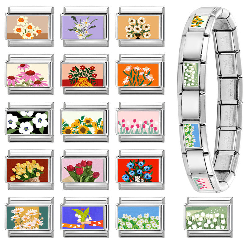 Wholesale Cute Cartoon Floral Charm Bracelet Stainless Steel DIY Jewelry Boutique Accessory