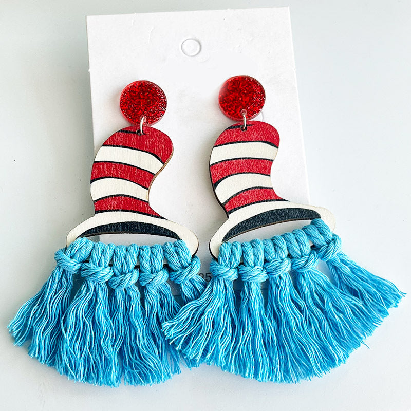 Wholesale Bohemian Handwoven Tassel Fan Earrings Wooden Geometric Fashion Accessory Boutique Resale Gift