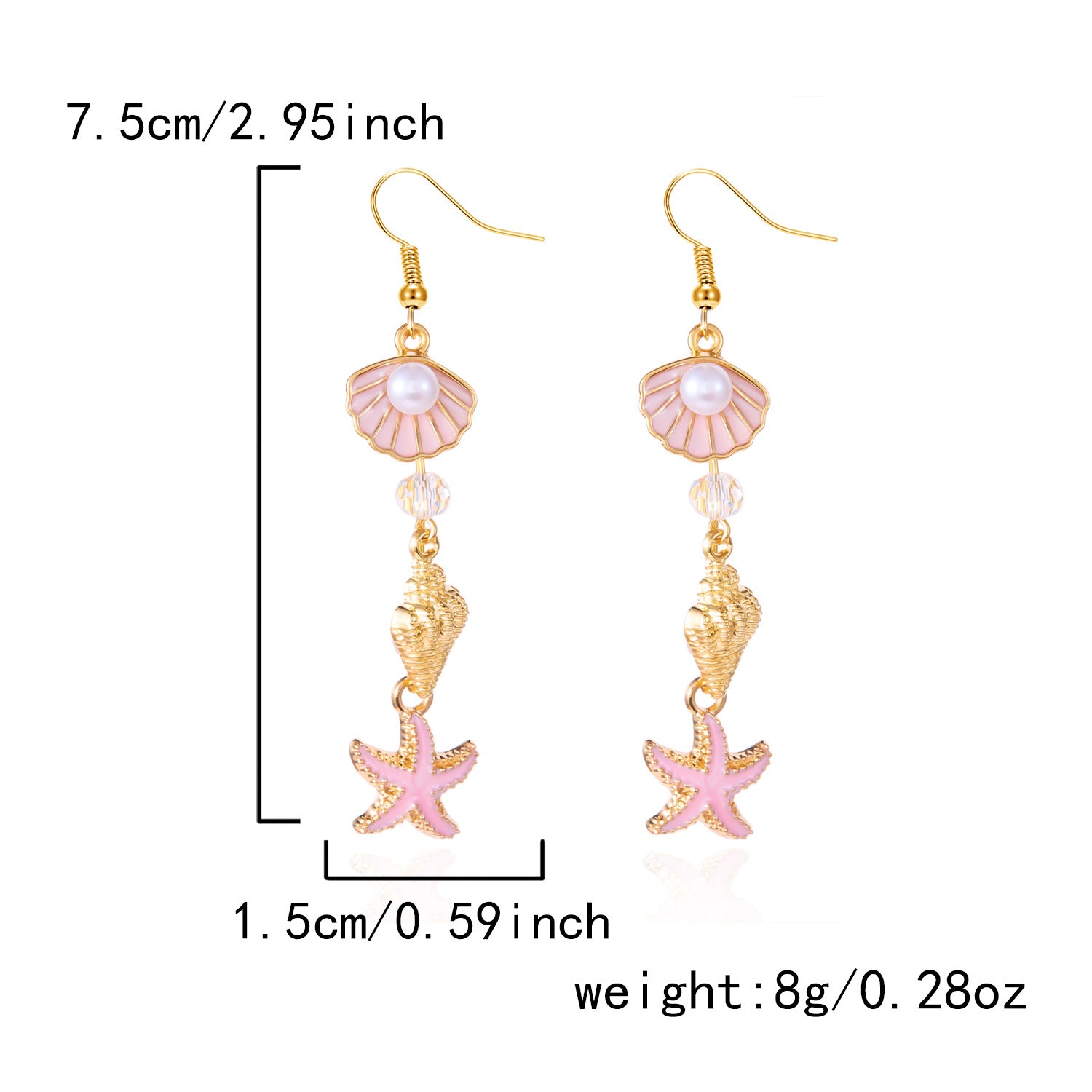 Wholesale Summer  Conch Shell Starfish Long Pearl Tassel Earrings