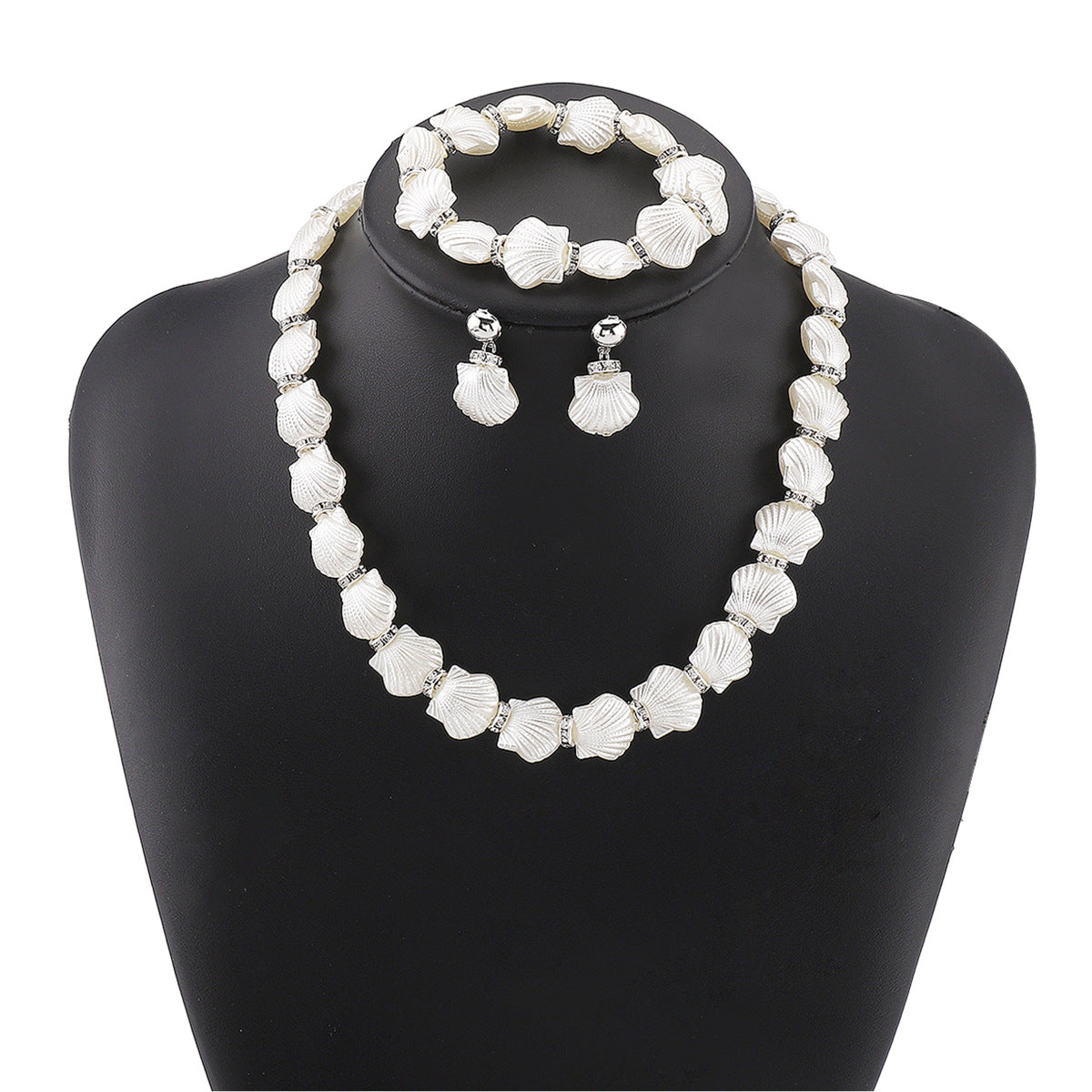 Wholesale Shell jewelry set with diamonds, resin earrings, necklaces and bracelets