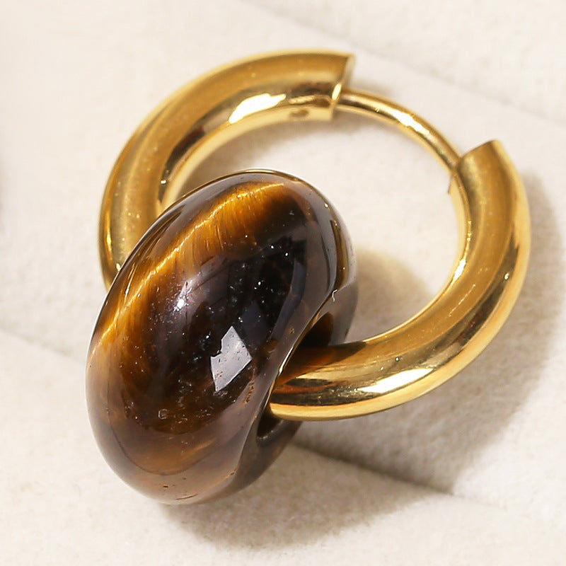 Wholesale  natural crystal agate abacus beads titanium steel gold-plated earrings