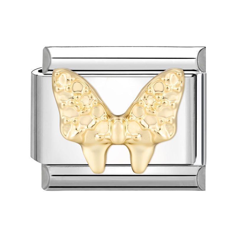 Wholesale Italian Charm Bracelet 9mm DIY Splicing Gold Butterfly Bow Stainless Steel Composable Bracelet
