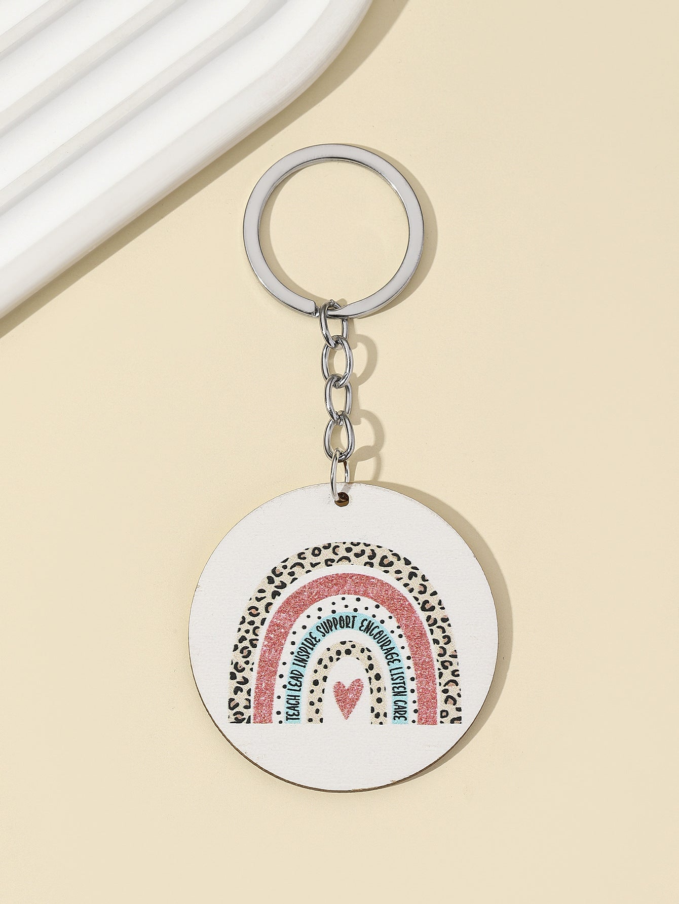 Wholesale Leopard Print Rainbow Teacher's Day Wooden Keychain ACC-KC-RongR025