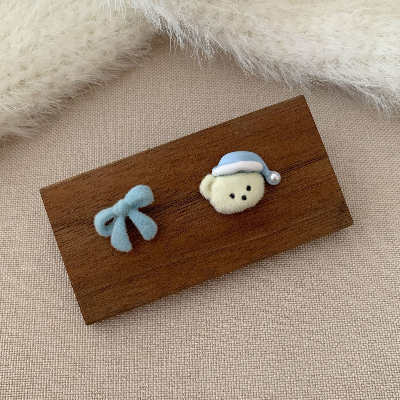 Wholesale cartoon cute star bear plush earrings