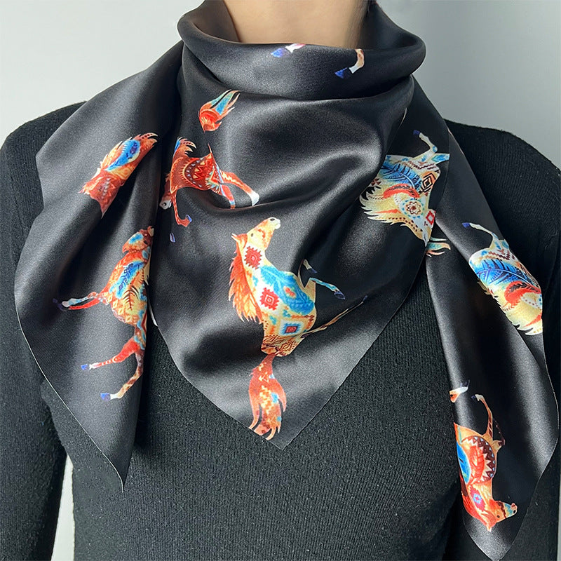 Wholesale black horse ethnic style retro Western printing  90cm scarf